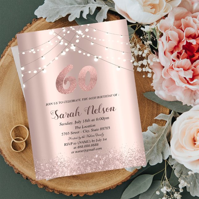 Luxury Rose Gold Glitter String Lights Invitation (Creator Uploaded)
