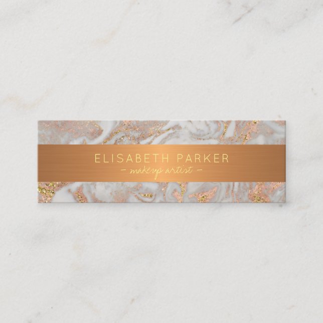 Luxury rose gold grey marble stone makeup artist mini business card (Front)
