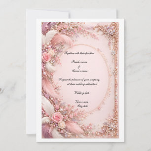 Luxury Rose Gold Jewels and Pink Floral Wedding Invitation