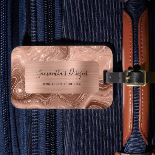 Luxury Rose Gold Marble Agate Glam Foil Luggage Tag