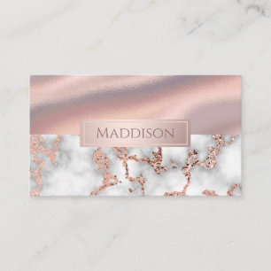 Luxury Rose Gold Marble Shimmer Foil Monogram Business Card