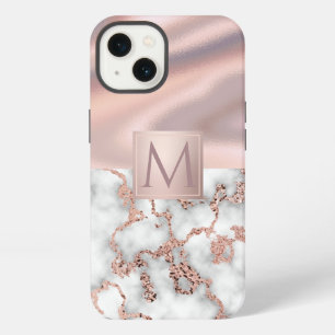 Luxury Rose Gold Marble Shimmer Foil Monogram iPhone 13 Case