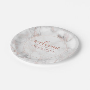 Luxury Rose-gold Marble Welcome Typography Paper Plate