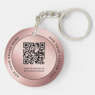 Luxury Rose Gold Metallic Logo QR code Key Ring