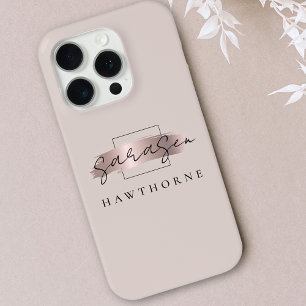 Luxury Rose Gold Monogram Elegant Brush Stroke iPhone 15 Pro Case