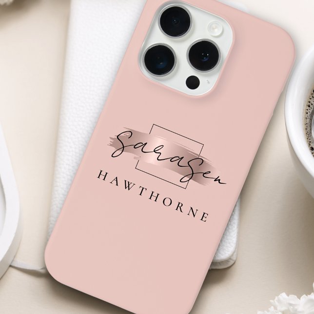 Luxury Rose Gold Monogram Elegant Brush Stroke Case-Mate iPhone Case (Creator Uploaded)