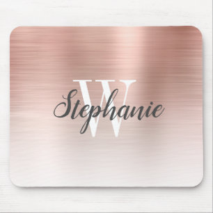 Luxury Rose Gold Ombre Brushed Metal Monogram Mouse Mat