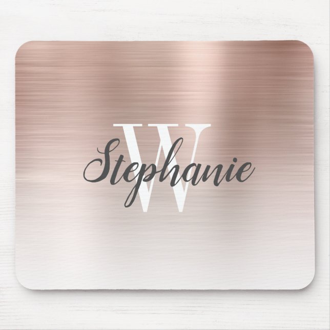 Luxury Rose Gold Ombre Brushed Metal Monogram Mouse Mat (Front)