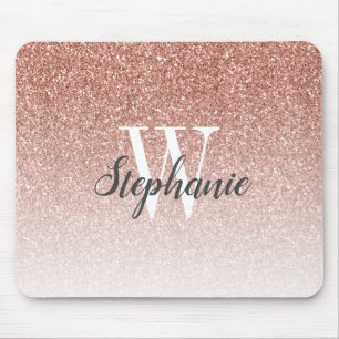 Luxury Rose Gold Ombre Faux Glitter Monogram Mouse Mat
