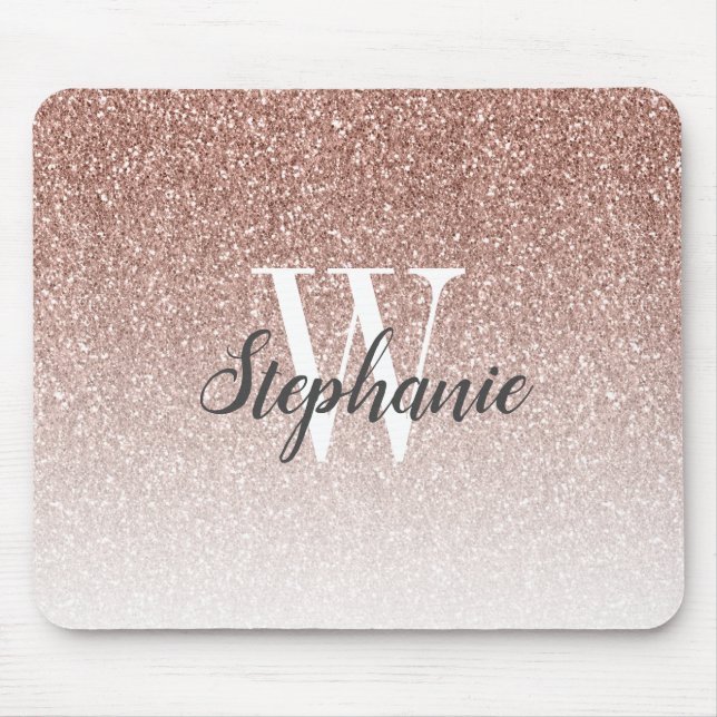 Luxury Rose Gold Ombre Faux Glitter Monogram Mouse Mat (Front)