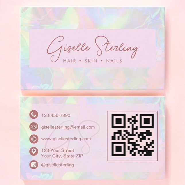 Luxury Rose Gold Opal QR Code Professional Business Card (Creator Uploaded)