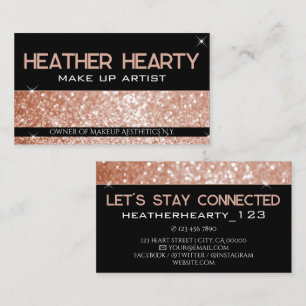 Luxury Rose Gold Peach Black Glitter Glam Glamour Business Card