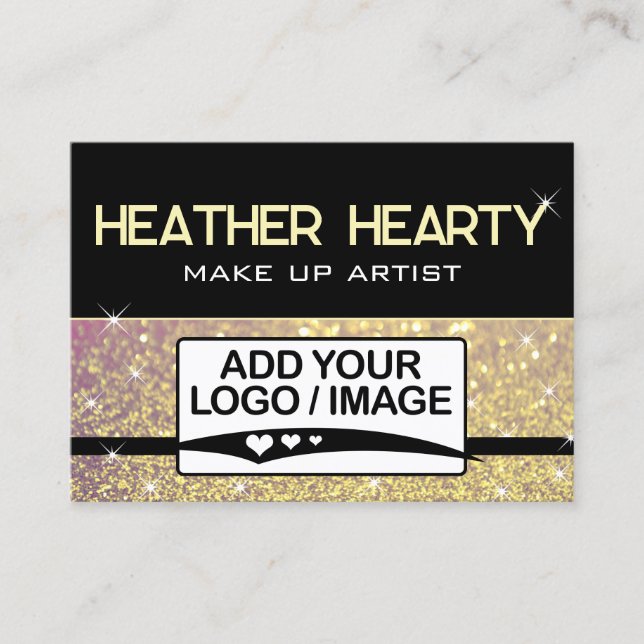 Luxury Rose Gold Pink Black Glitter Logo Template Business Card (Front)