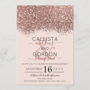 Luxury Rose Gold Pink Glitter Confetti Engagement Invitation