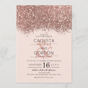 Luxury Rose Gold Pink Glitter Confetti Wedding Invitation