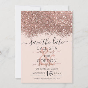 Luxury Rose Gold Pink Glitter Confetti Wedding Save The Date