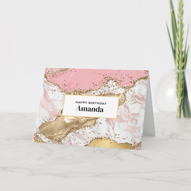 Luxury Rose Gold Pink Marble Design Birthday Card (Front)