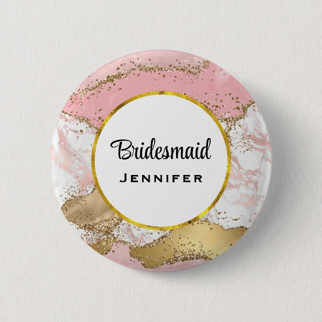 Luxury Rose Gold Pink Marble Design Bridesmaid 6 Cm Round Badge (Front)