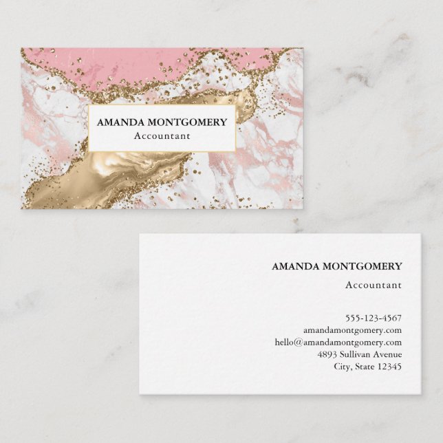 Luxury Rose Gold Pink Marble Design Business Card (Front/Back)