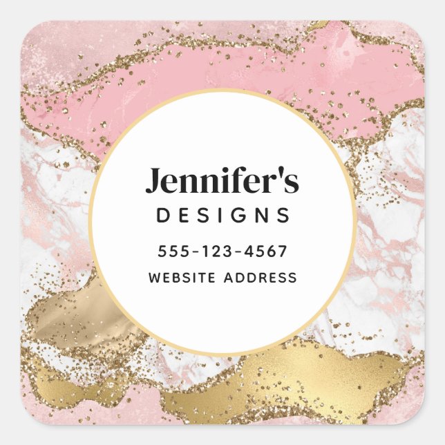 Luxury Rose Gold Pink Marble Design Business Square Sticker (Front)