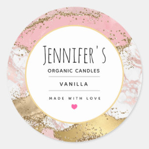 Luxury Rose Gold Pink Marble Design Candle Craft Classic Round Sticker