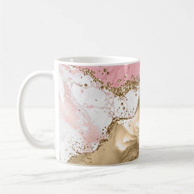 Luxury Rose Gold Pink Marble Design Coffee Mug (Left)