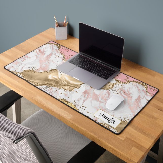 Luxury Rose Gold Pink Marble Design Desk Mat (Office 2)