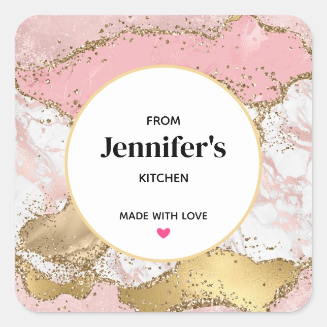 Luxury Rose Gold Pink Marble Design Kitchen Square Sticker (Front)