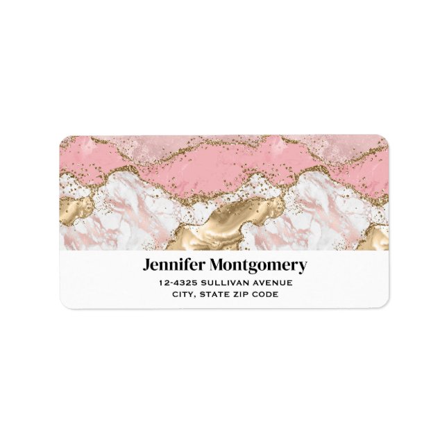 Luxury Rose Gold Pink Marble Design Label (Front)