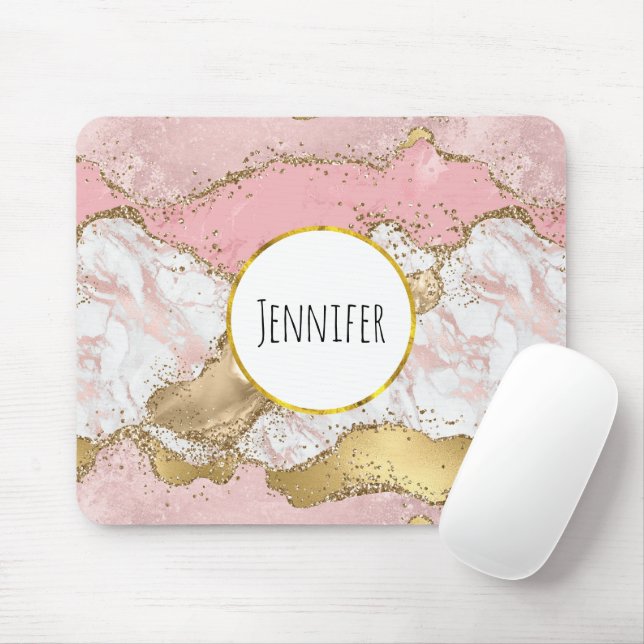 Luxury Rose Gold Pink Marble Design Mouse Mat (With Mouse)