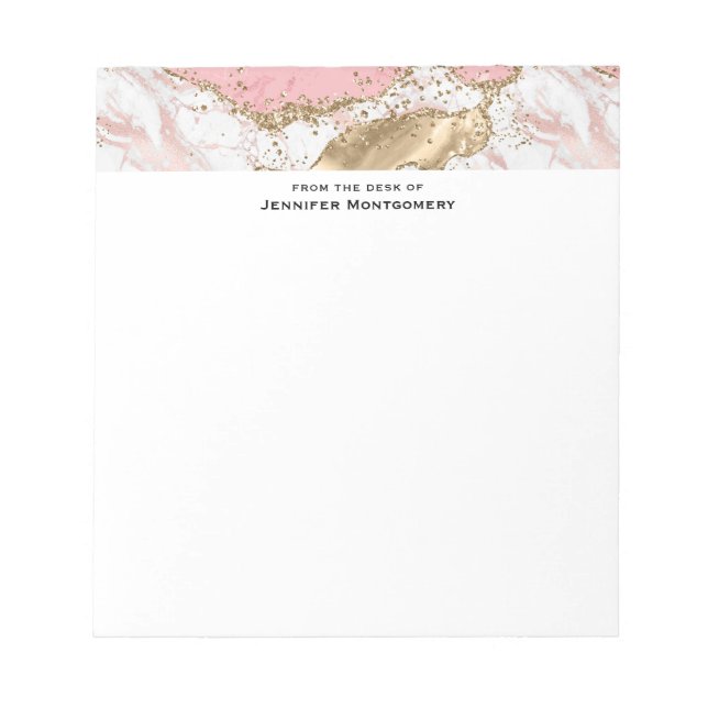 Luxury Rose Gold Pink Marble Design Notepad (Front)
