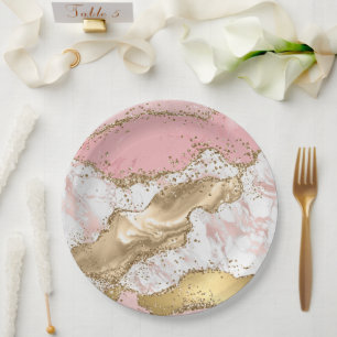 Luxury Rose Gold Pink Marble Design Paper Plate