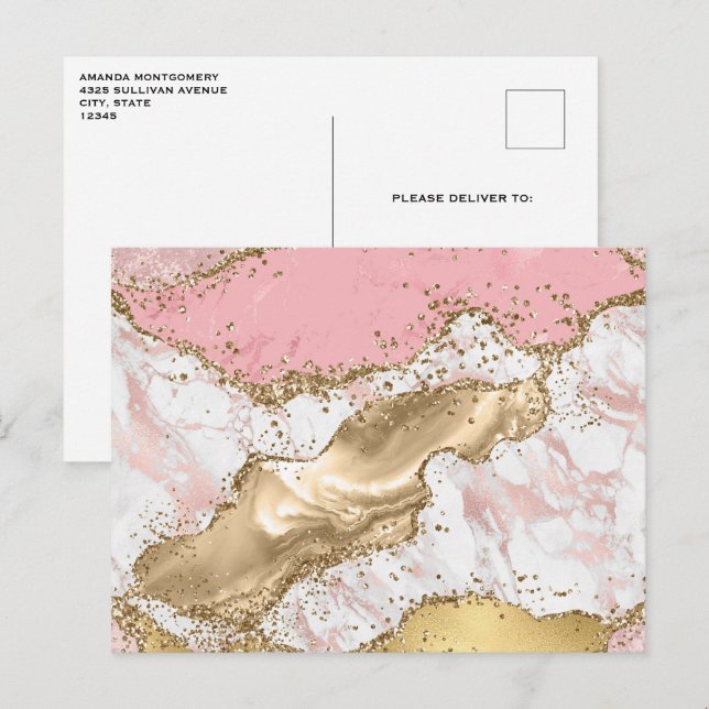 Luxury Rose Gold Pink Marble Design Postcard (Front/Back)