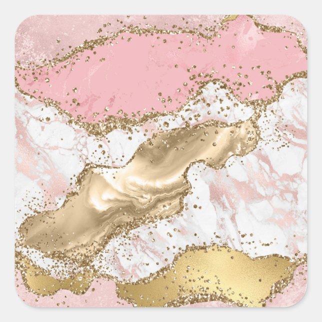 Luxury Rose Gold Pink Marble Design Square Sticker (Front)