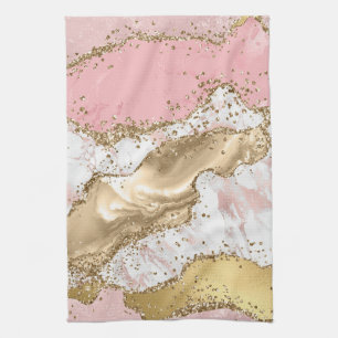 Luxury Rose Gold Pink Marble Design Tea Towel