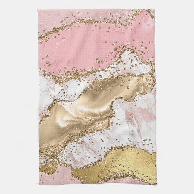 Luxury Rose Gold Pink Marble Design Tea Towel (Vertical)
