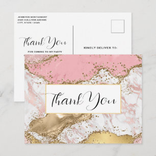 Luxury Rose Gold Pink Marble Design Thank You Postcard