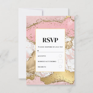Luxury Rose Gold Pink Marble Design Wedding RSVP Card