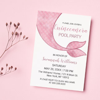 Luxury Rose Gold Pink Mermaid Tail Quinceañera Invitation
