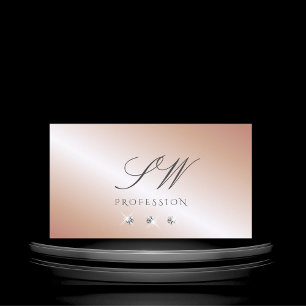 Luxury Rose Gold Silver Sparkle Diamonds Monogram Business Card