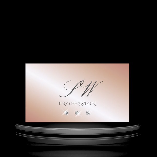 Luxury Rose Gold Silver Sparkle Diamonds Monogram Business Card (Creator Uploaded)