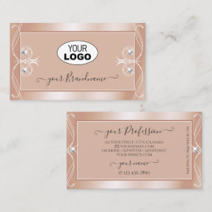 Luxury Rose Gold Sparkle Diamonds with Logo Ornate Business Card