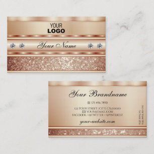 Luxury Rose Gold Sparkle Glitter Diamonds and Logo Business Card