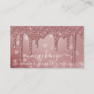 Luxury Rose Gold Sparkle Glitter Drips Bokeh Business Card