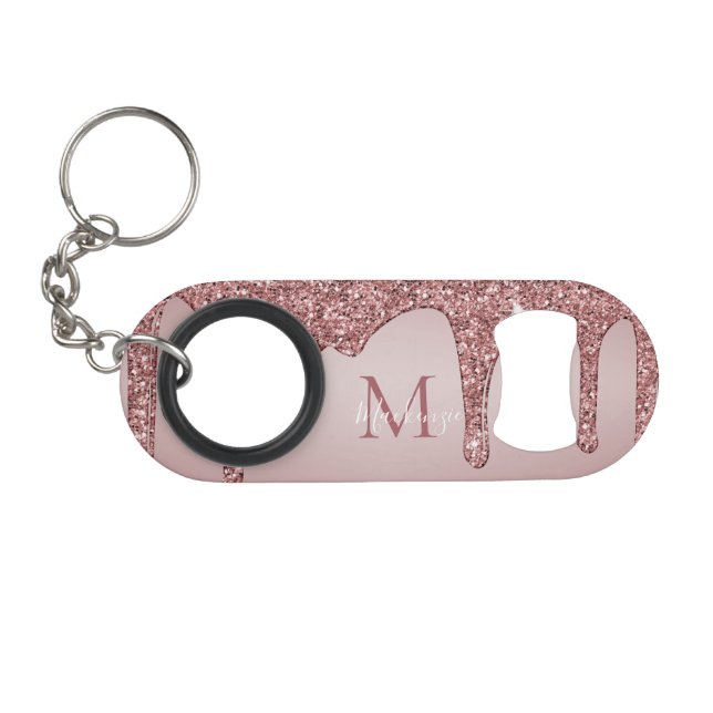 Luxury Rose Gold Sparkle Glitter Drips Monogram (Front (Horizontal))
