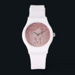 Luxury Rose Gold Sparkle Glitter Drips Monogram Watch<br><div class="desc">Girly Rose Gold Sparkle Glitter Drips Monogram Watch with fashion faux blush pink/rose gold glitter drips on a chic background with your custom monogram and name. Designed by Cedar and String. To personalise further, please click the "customise further" link and use the design tool to modify the design. If you...</div>
