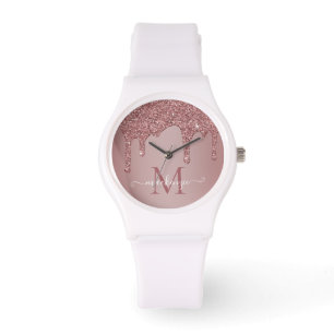 Luxury Rose Gold Sparkle Glitter Drips Monogram Watch