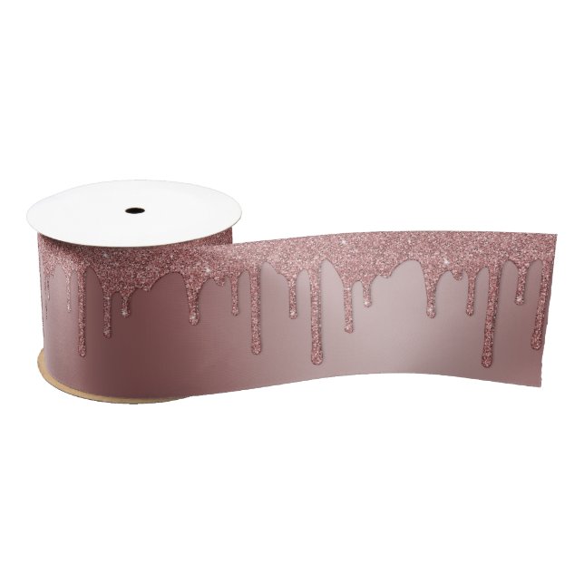Luxury Rose Gold Sparkle Glitter Drips Satin Ribbo Satin Ribbon (Spool)