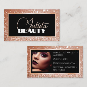 Luxury Rose Gold Sparkle Glitter Photo Template  Business Card