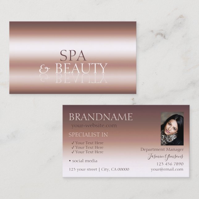 Luxury Rose Gold Stylish Mirror Font with Photo Business Card (Front/Back)
